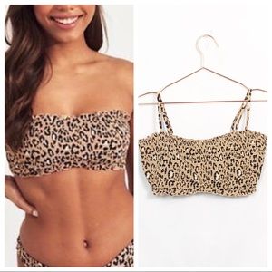 Hollister Smocked Leopard Bikini Top Adjustable & Removeable Straps New XL